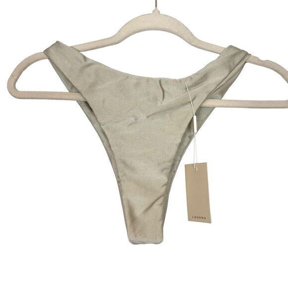 NWT Lahana Bikini Bottom Womens Small Pearl Beige White High Waisted Sphynx NEW - Picture 1 of 13